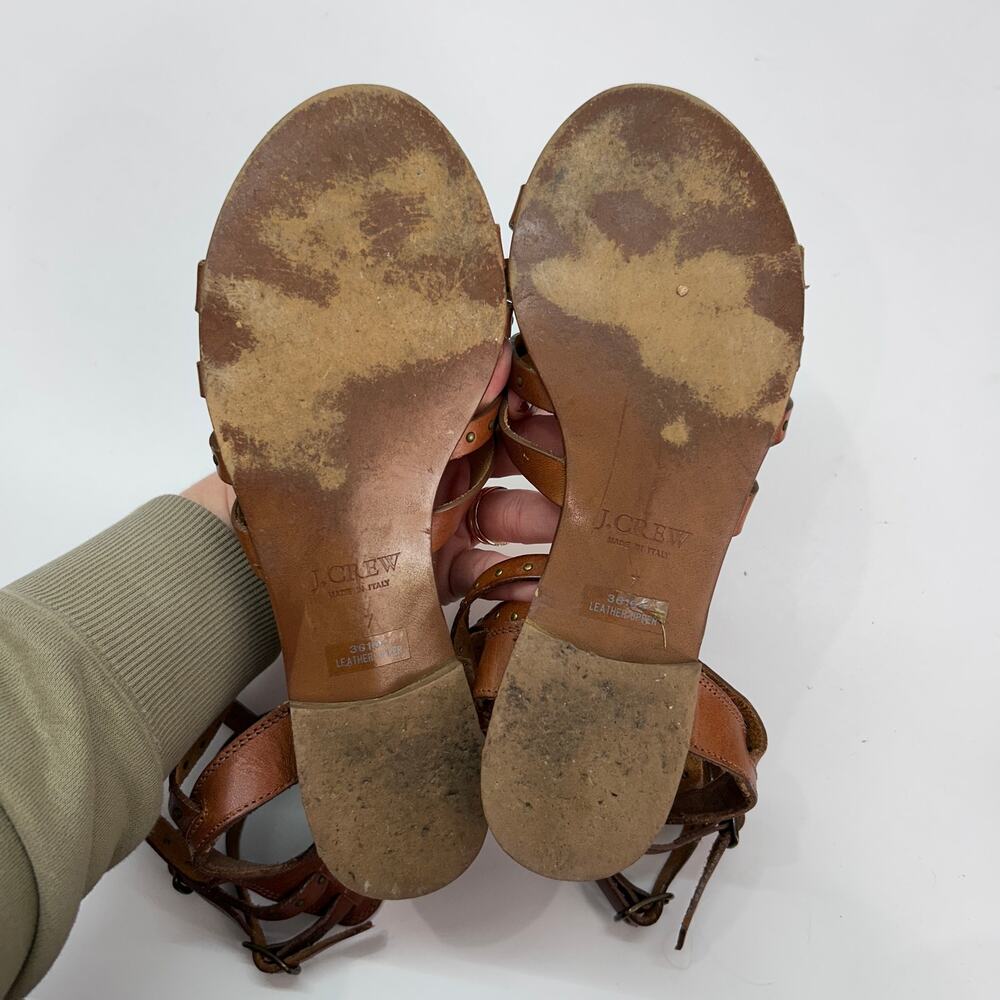 J. Crew Leather Gladiator Sandal 7 Brown Studded Strappy Summer Preppy - Picture 4 of 5